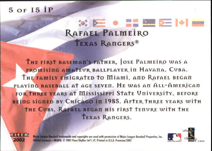 2002 Fleer Premium International Pride #5 Rafael Palmeiro back image