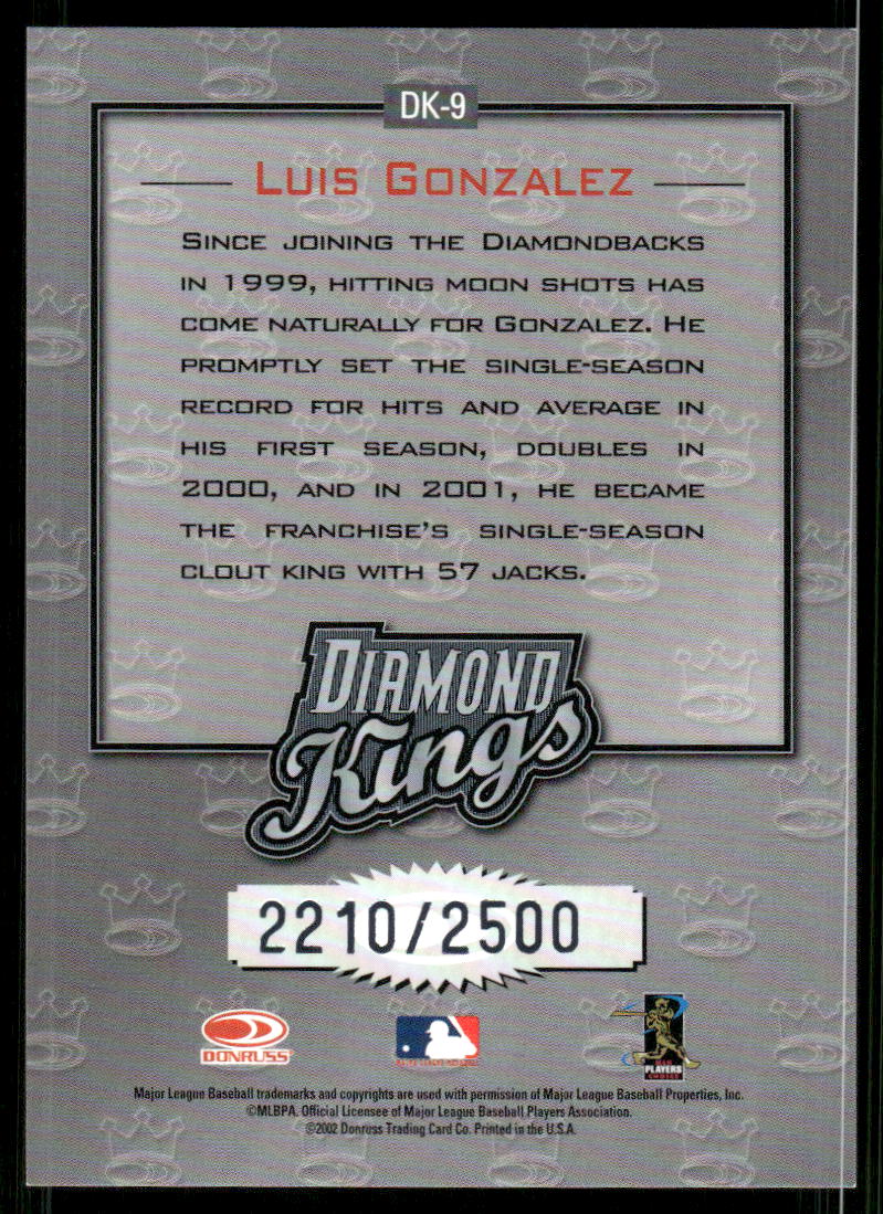 2002 Donruss Diamond Kings Inserts #DK9 Luis Gonzalez back image