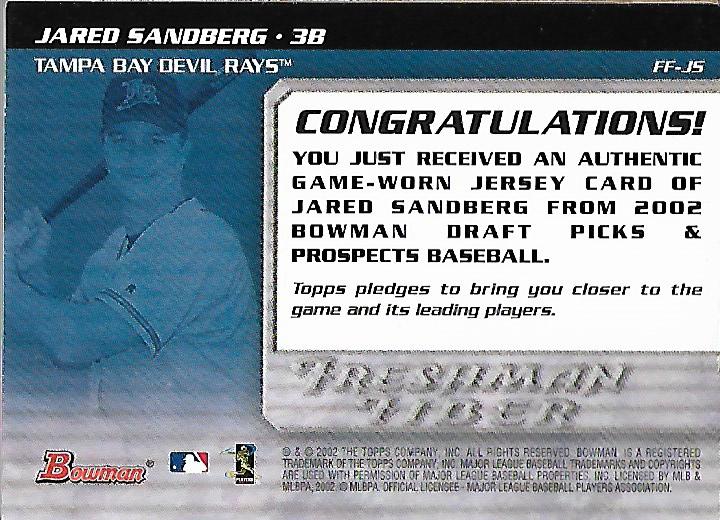 2002 Bowman Draft Freshman Fiber #JS Jared Sandberg Jsy back image