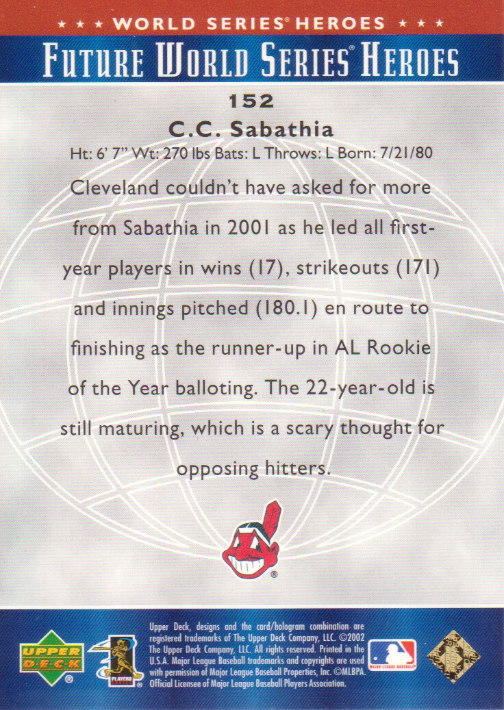 2002 Upper Deck World Series Heroes #152 C.C. Sabathia FWS back image