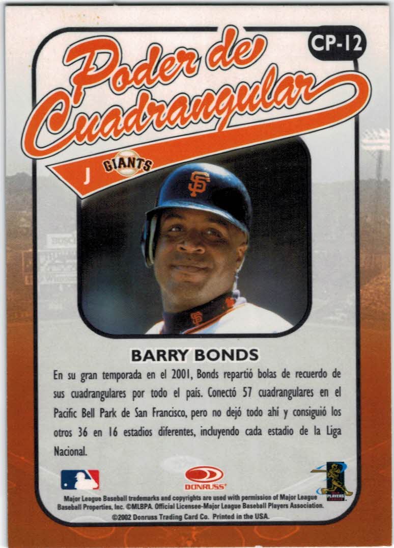 2002 Donruss Super Estrellas Poder De Cuadrangular #12 Barry Bonds back image
