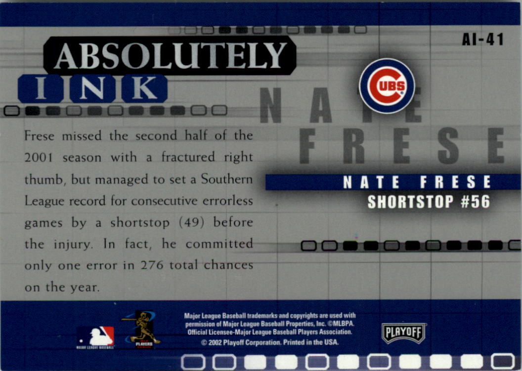 2002 Absolute Memorabilia Absolutely Ink #AI41 Nate Frese back image