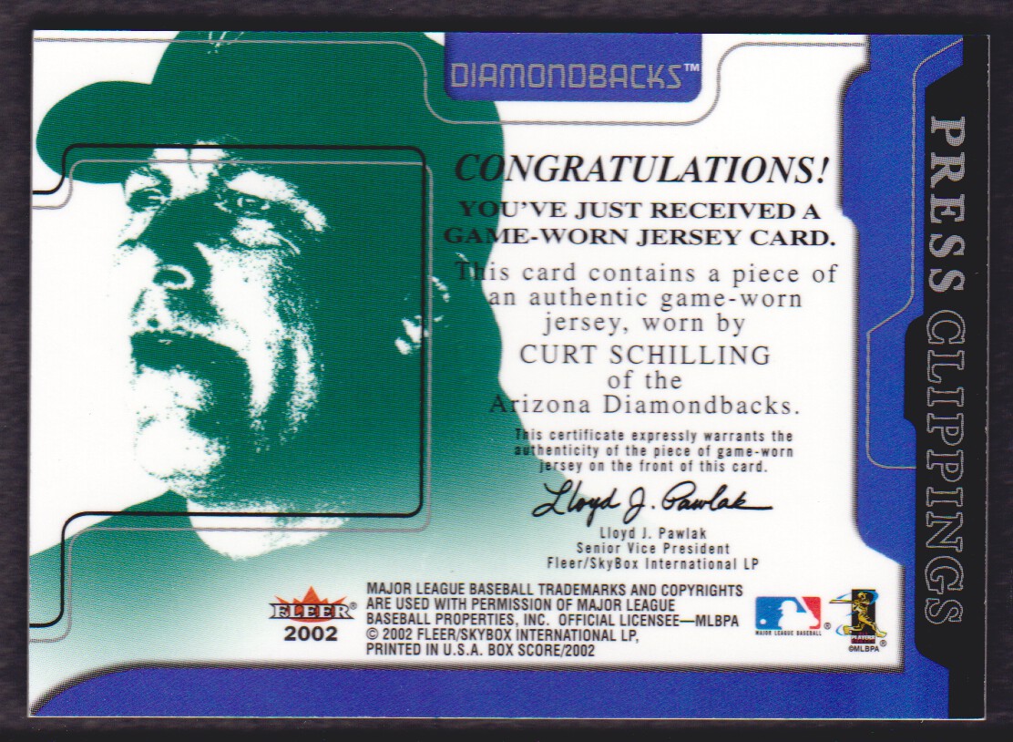 2002 Fleer Box Score Press Clippings Game Used #16 Curt Schilling Jsy back image