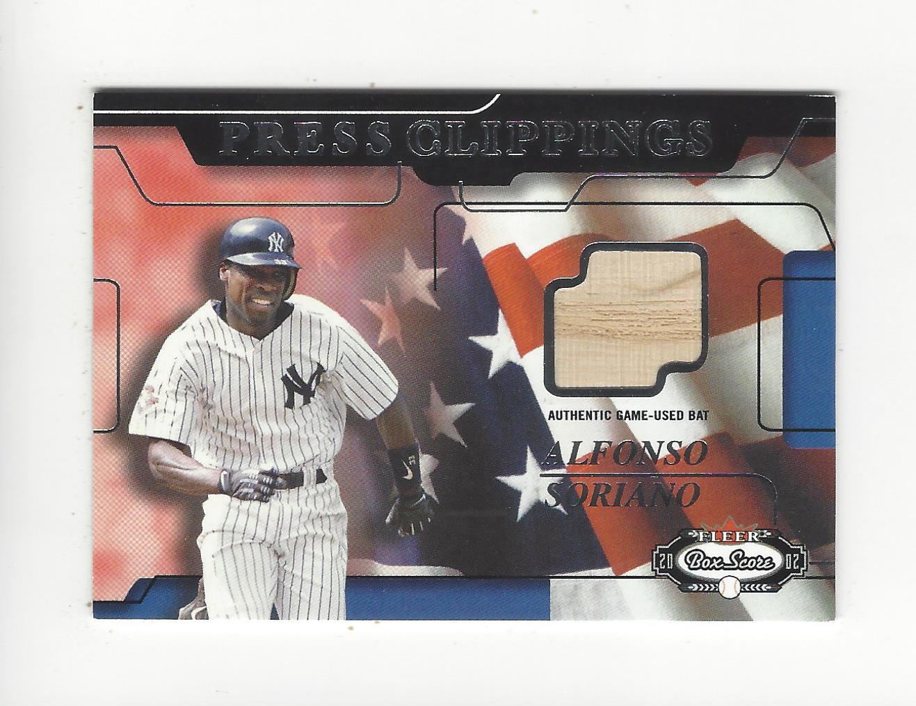 2002 Fleer Box Score Press Clippings Game Used #17 Alfonso Soriano Bat