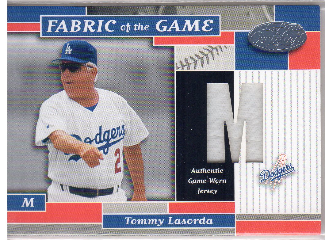 2002 Leaf Certified Fabric of the Game #4PS Tommy Lasorda/50