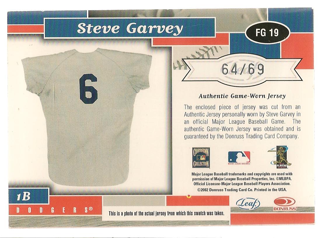 2002 Leaf Certified Fabric of the Game #19DY Steve Garvey/69 back image