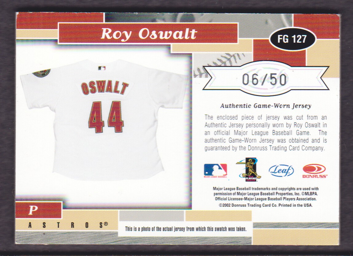 2002 Leaf Certified Fabric of the Game #127PS Roy Oswalt/50 back image