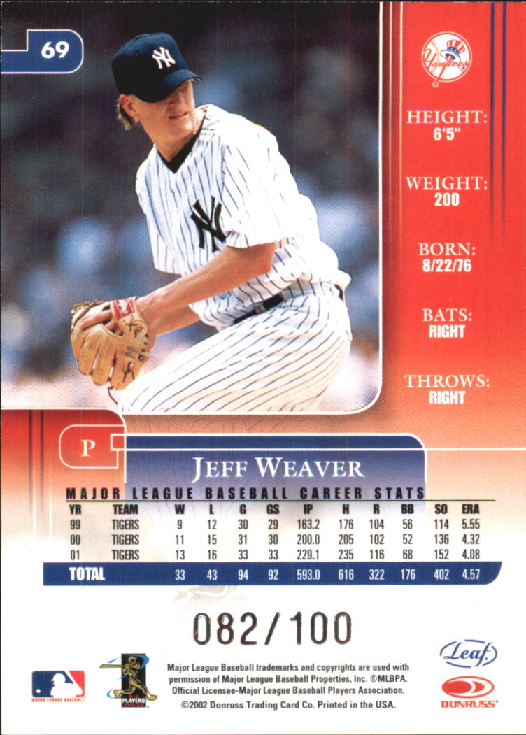 2002 Leaf Rookies and Stars Longevity #69 Jeff Weaver Yankees back image