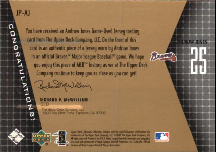 2002 Ultimate Collection Game Jersey Tier 3 #AJ Andruw Jones back image
