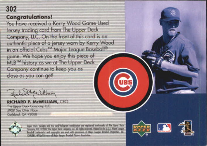 2002 Upper Deck Diamond Connection #302 Kerry Wood BLH Jsy back image
