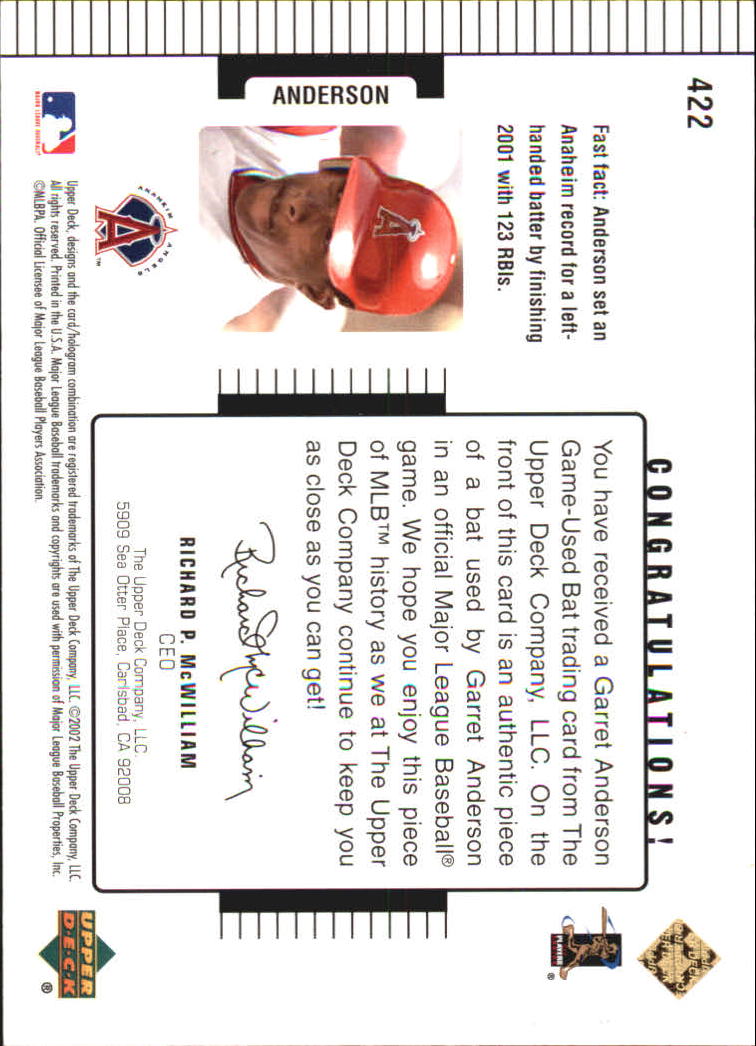 2002 Upper Deck Diamond Connection #422 Garret Anderson DC Bat