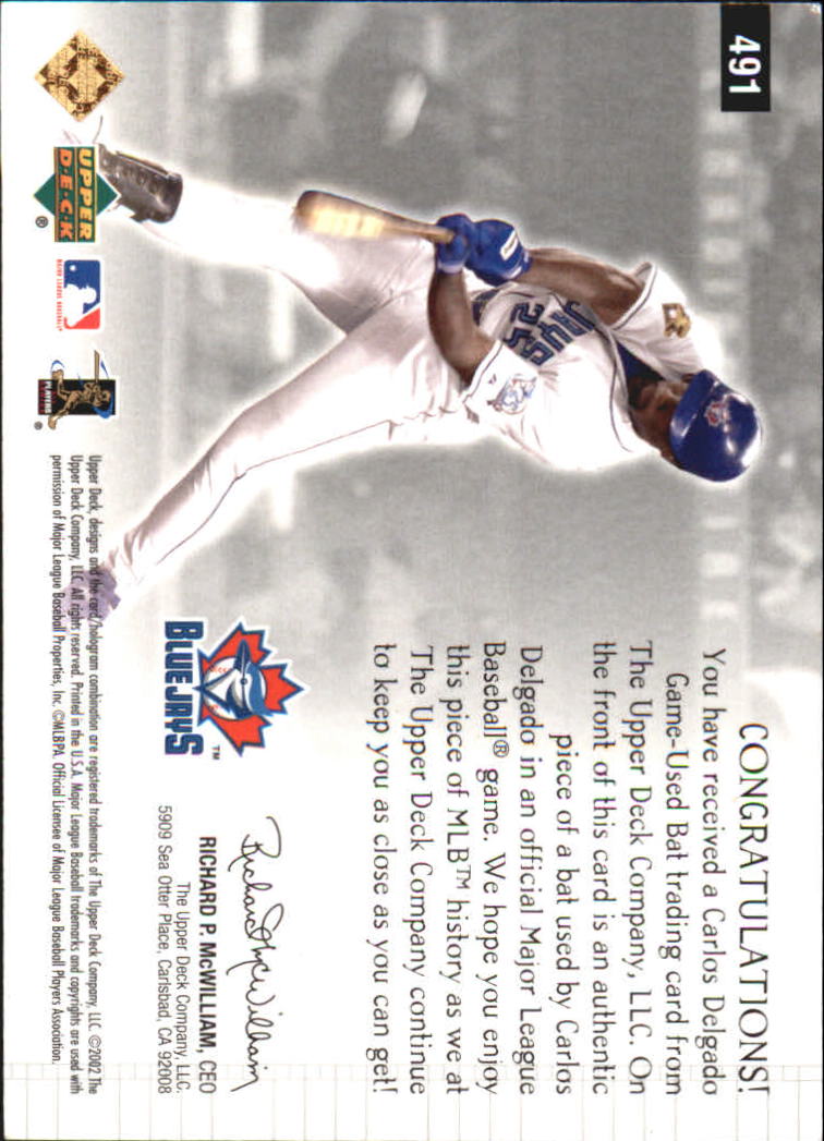 2002 Upper Deck Diamond Connection #491 Carlos Delgado HM Bat back image