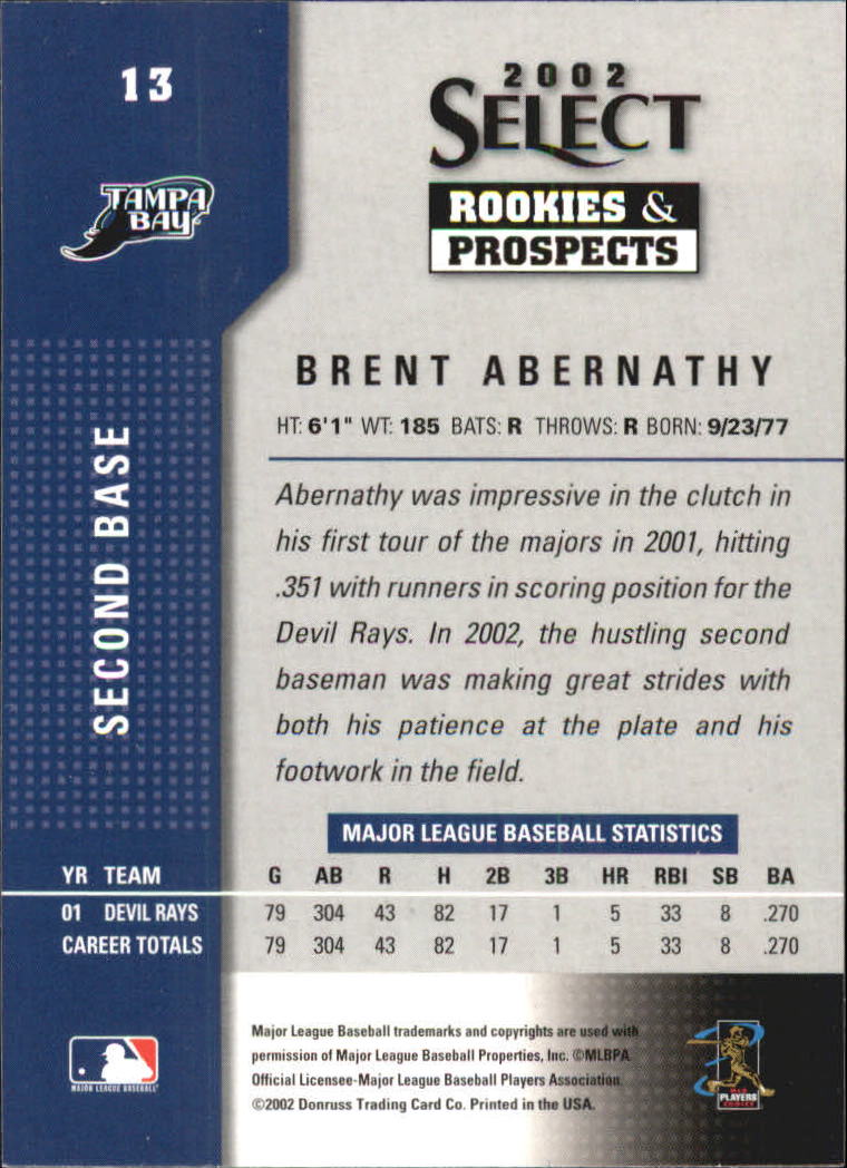 2002 Select Rookies and Prospects #13 Brent Abernathy back image
