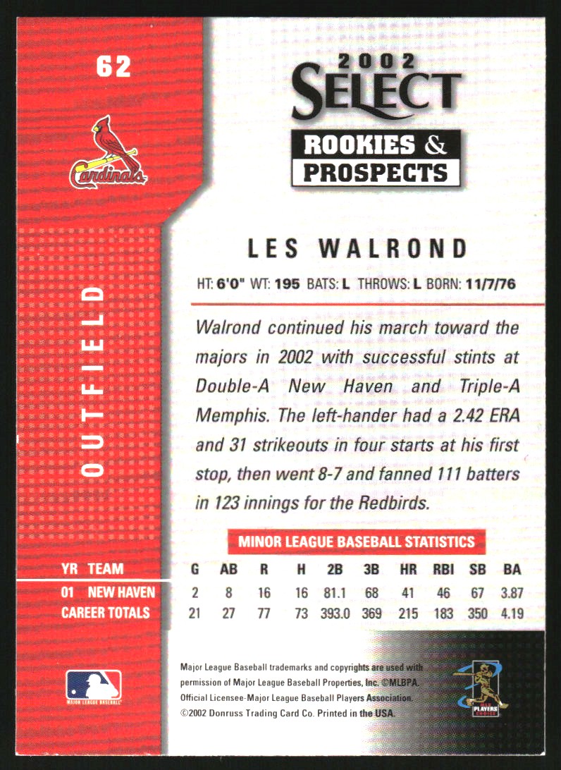 2002 Select Rookies and Prospects #62 Les Walrond back image