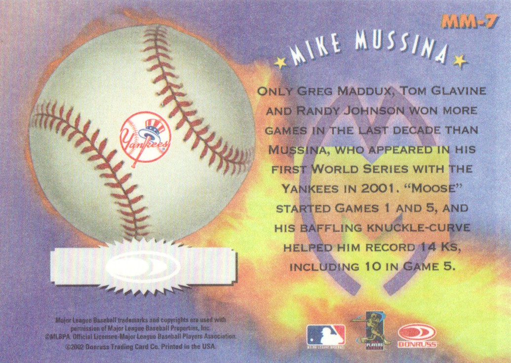 2002 Donruss Originals Mound Marvels #7 Mike Mussina back image