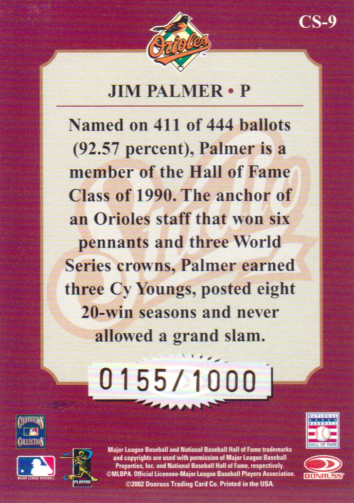 2002 Studio Classic #9 Jim Palmer back image