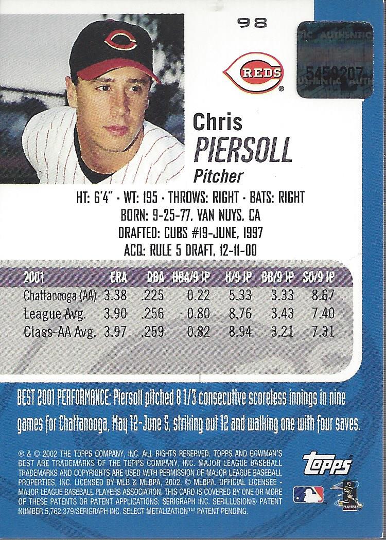 2002 Bowman's Best #98 Chris Piersoll AU B RC back image