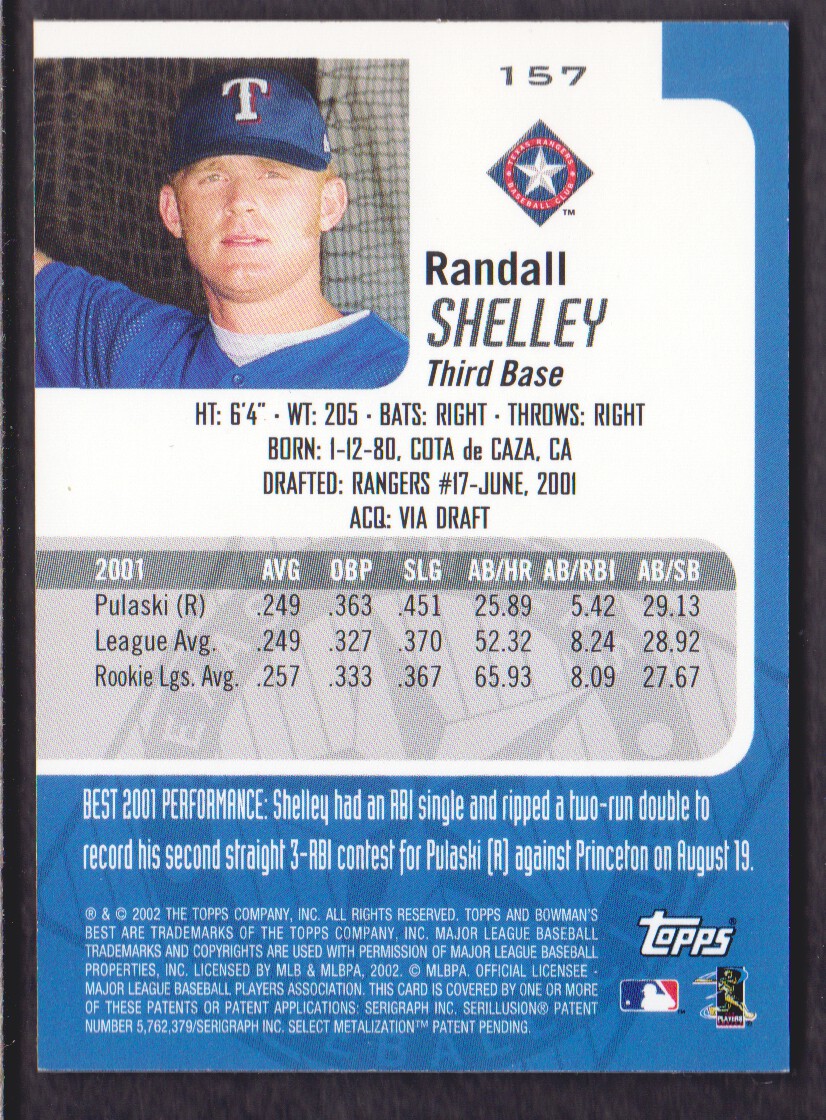 2002 Bowman's Best #157 Randall Shelley Bat RC back image
