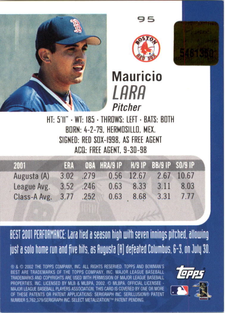 2002 Bowman's Best Red #95 Mauricio Lara AU back image