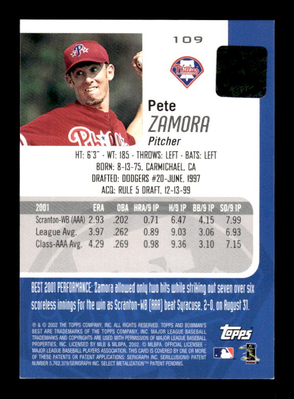 2002 Bowman's Best Red #109 Pete Zamora AU back image