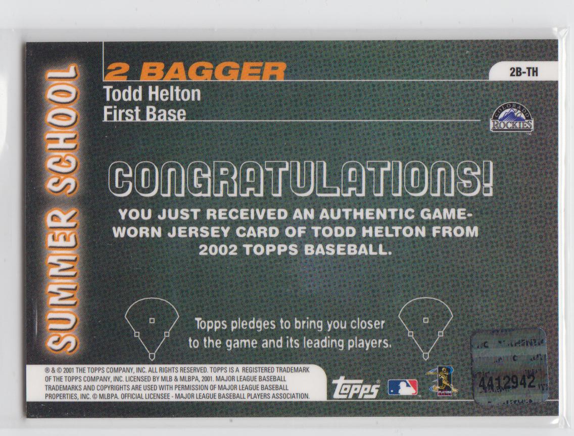 2002 Topps Summer School Two Bagger Relics #2BTH Todd Helton Jsy A back image