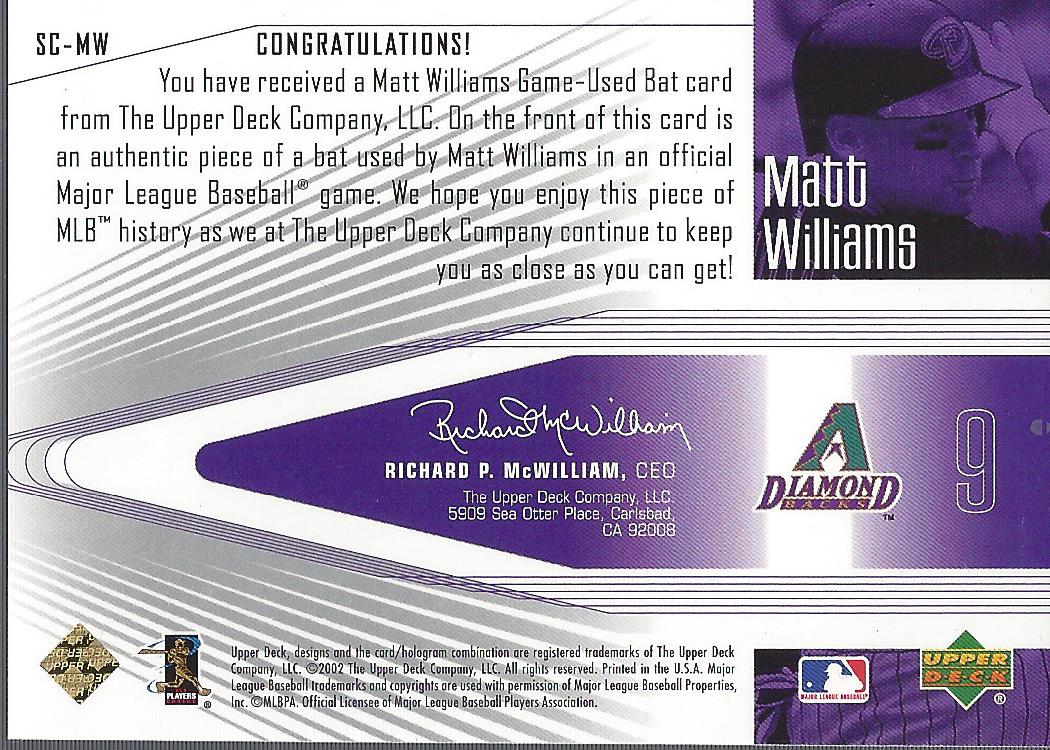 2002 Upper Deck Rookie Debut Solid Contact #MW Matt Williams back image