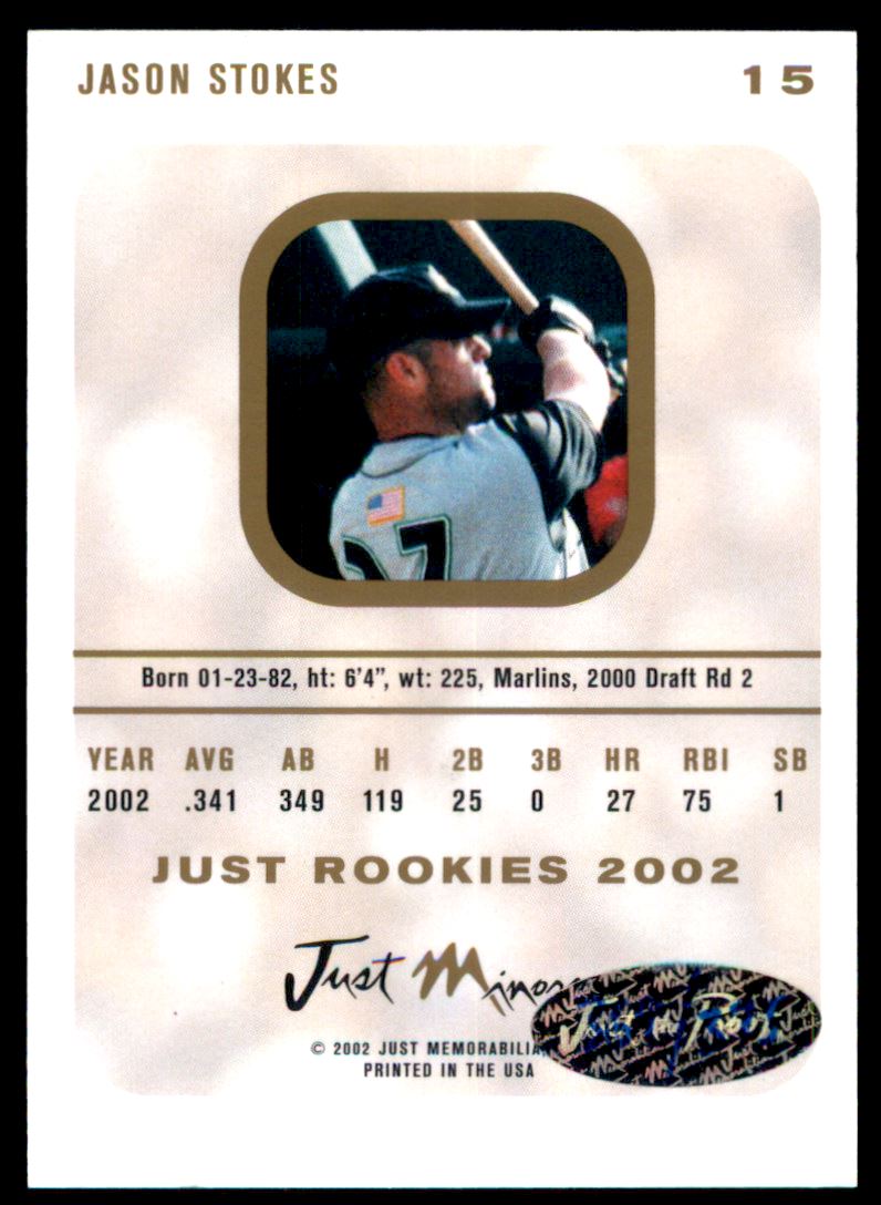 2002-03 Just Rookies Autographs #35 Jason Stokes/100 back image