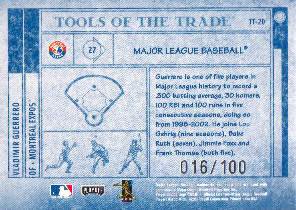 2003 Absolute Memorabilia Tools of the Trade Spectrum #TT20 Vladimir Guerrero back image