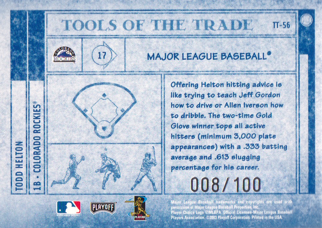 2003 Absolute Memorabilia Tools of the Trade Spectrum #TT56 Todd Helton back image