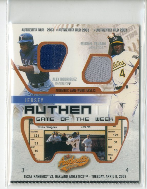 2003 Fleer Authentix Game Jersey Game of the Week #ARMT Alex Rodriguez/Miguel Tejada A
