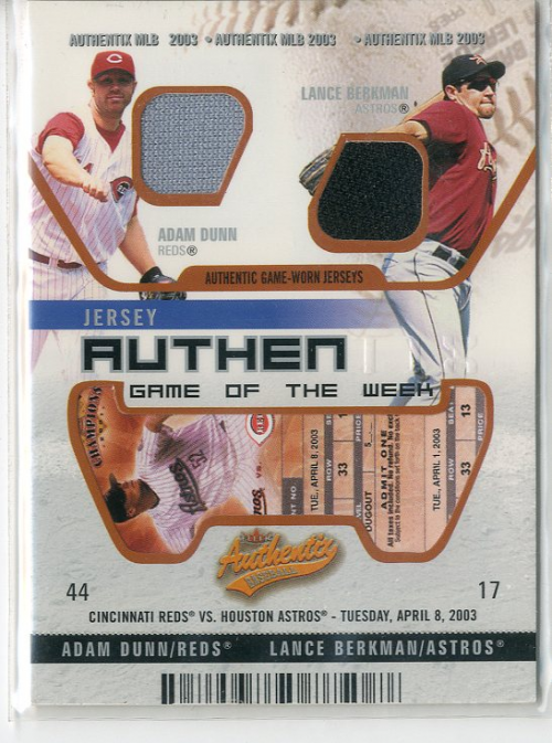 2003 Fleer Authentix Game Jersey Game of the Week Unripped #ADLB Adam Dunn/Lance Berkman