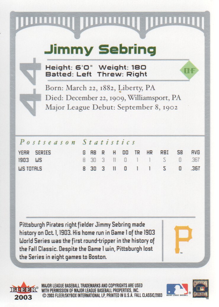 2003 Fleer Fall Classics #44 Jimmy Sebring back image