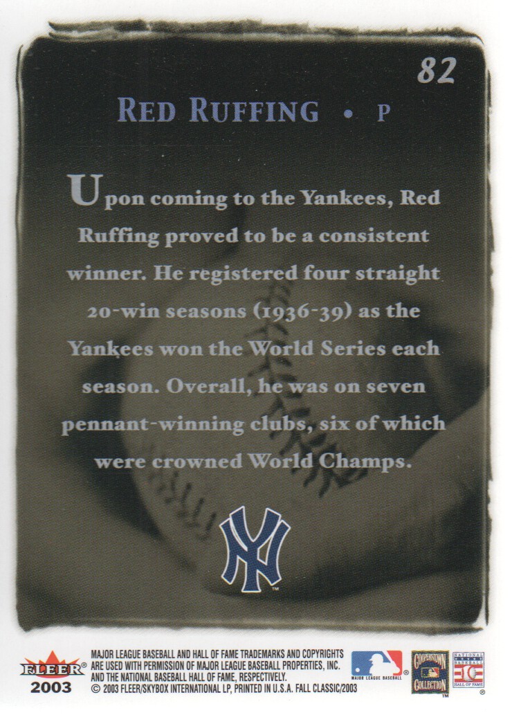 2003 Fleer Fall Classics #82 Red Ruffing GC back image