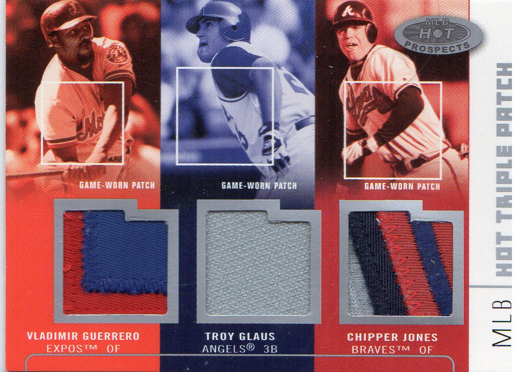 2003 Hot Prospects MLB Hot Triple Patch #GGJ Vladimir Guerrero/Troy Glaus/Chipper Jones