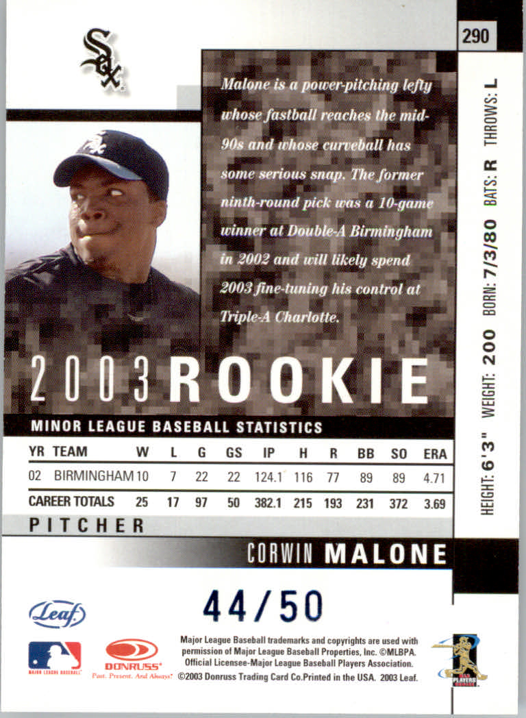 2003 Leaf Press Proofs Blue #290 Corwin Malone ROO back image