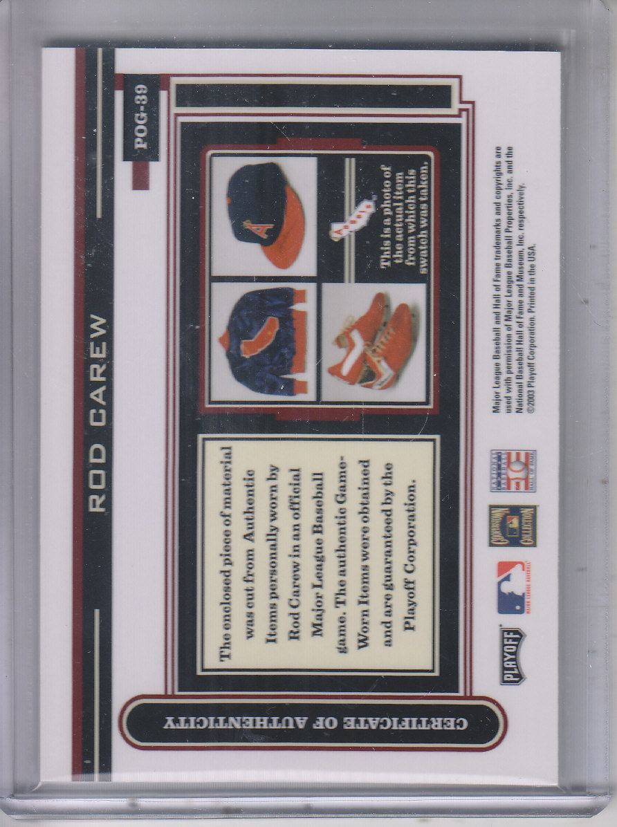 2003 Playoff Piece of the Game #39A Rod Carew Jacket back image