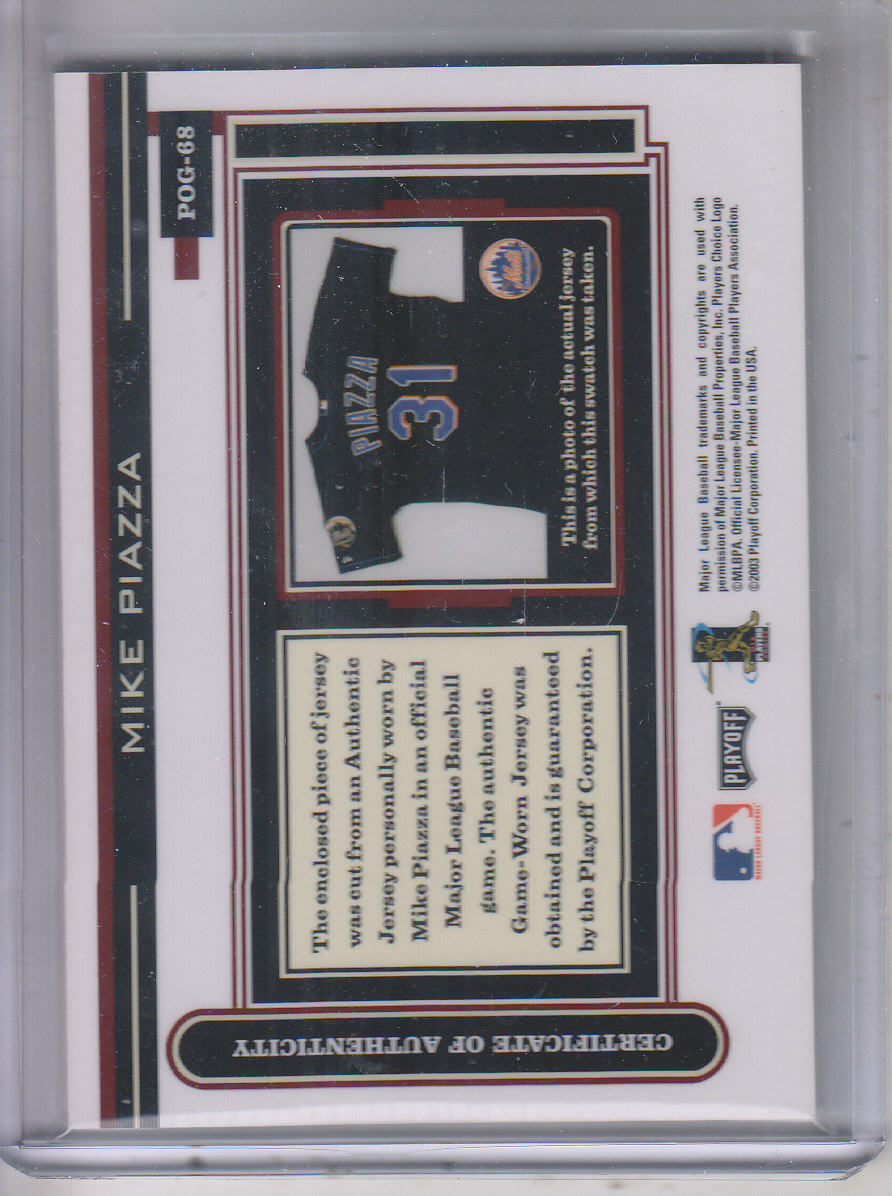 2003 Playoff Piece of the Game #68 Mike Piazza Black Jsy back image