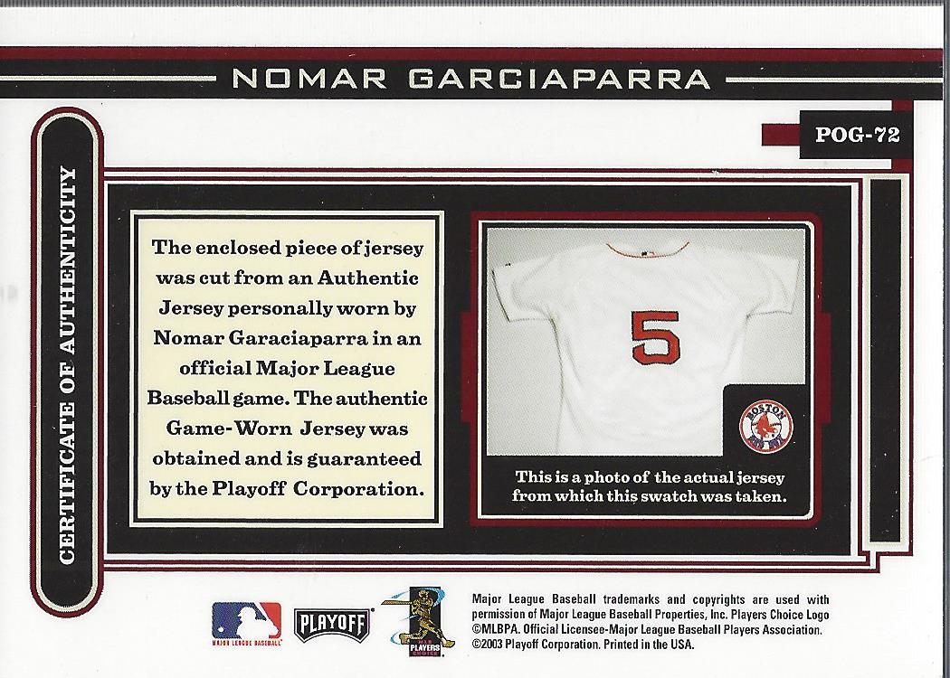 2003 Playoff Piece of the Game #72 Nomar Garciaparra White Jsy back image