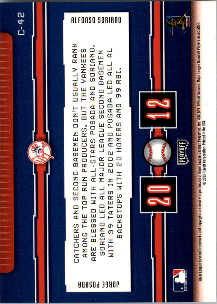 2003 Playoff Prestige Connections #42 A.Soriano/J.Posada back image