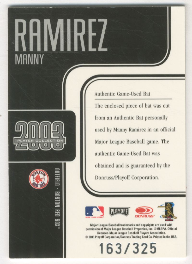 2003 Playoff Prestige Player Collection #72 Manny Ramirez Bat back image