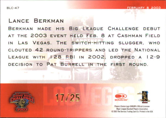 2003 Studio Big League Challenge Proofs #47 Lance Berkman 03 back image