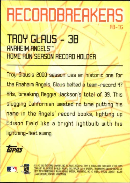 2003 Topps Record Breakers #TG1 Tony Gwynn 1 back image