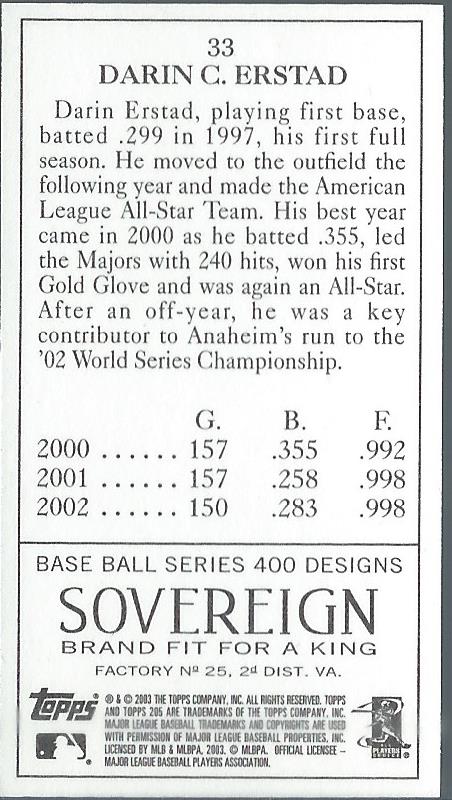 2003 Topps 205 Sovereign #33 Darin Erstad back image