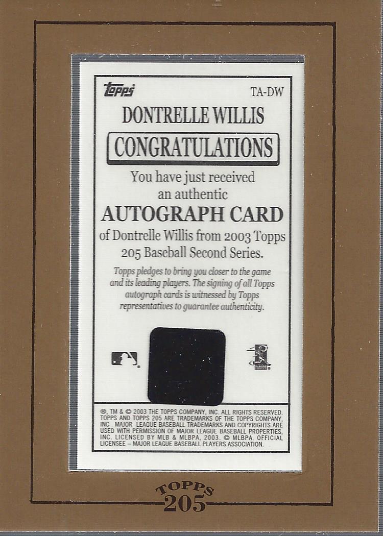 2003 Topps 205 Autographs #DW Dontrelle Willis C2 back image
