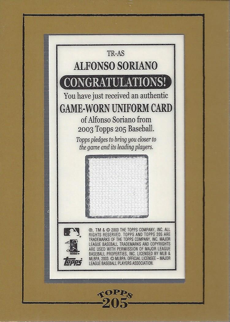 2003 Topps 205 Relics #AS1 Alfonso Soriano Uni G1 back image