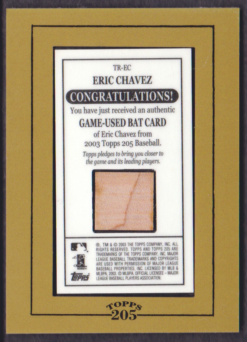 2003 Topps 205 Relics #EC Eric Chavez Bat G1 back image
