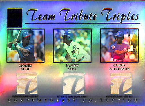 2003 Topps Tribute Contemporary Team Triple Relics #ASP Moises Alou Bat/Sammy Sosa Jsy/Corey Patterson Bat