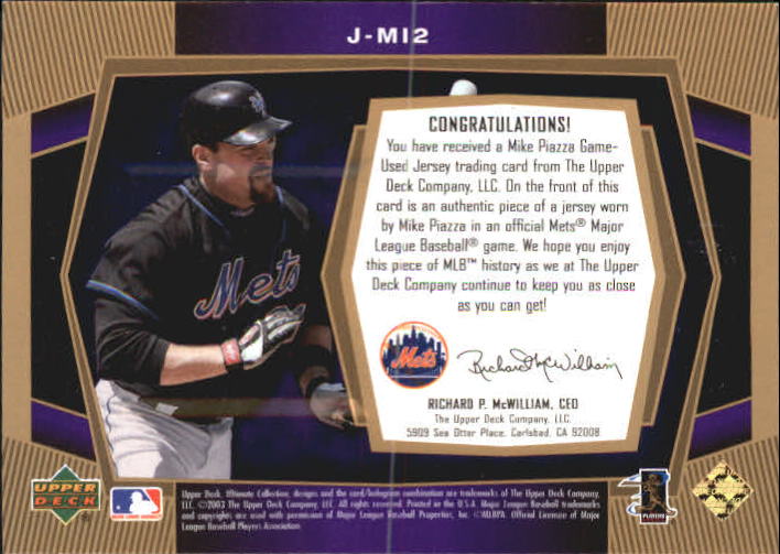 2003 Ultimate Collection Game Jersey Tier 2 Gold #MI2 Mike Piazza w/Bat/31 back image