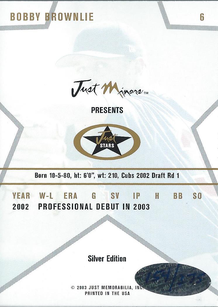 2003 Just Stars Autographs Silver #6 Bobby Brownlie back image