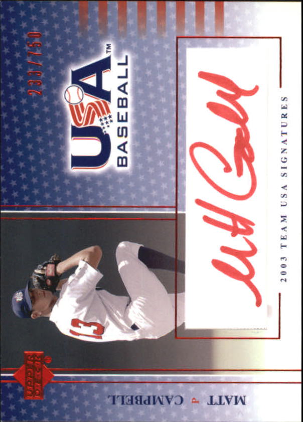 2003 USA Baseball National Team Signatures Red #7 Matt Campbell